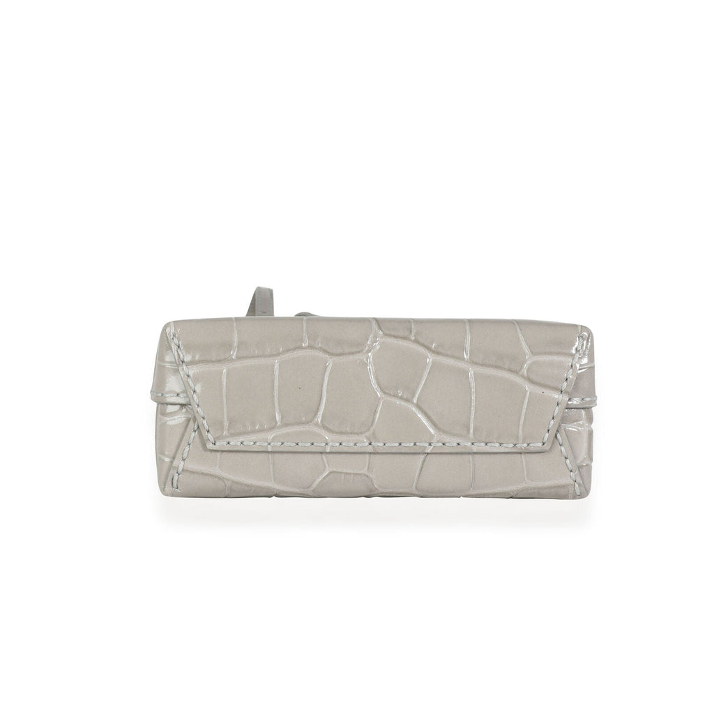 BALENCIAGA STEEL GREY CROC-EMBOSSED  SHOPPING PHONE HOLDER BAG
