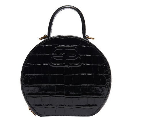 BALENCIAGA XS Embossed Croc Vanity Round Bag