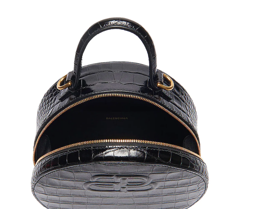 BALENCIAGA XS Embossed Croc Vanity Round Bag