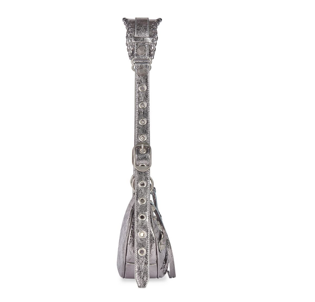 BALENCIAGA LE CAGOLE XS SHOULDER BAG METALLIZED IN SILVER