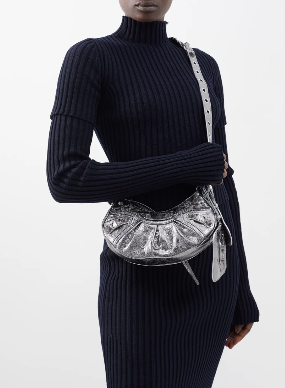 BALENCIAGA LE CAGOLE XS SHOULDER BAG METALLIZED IN SILVER