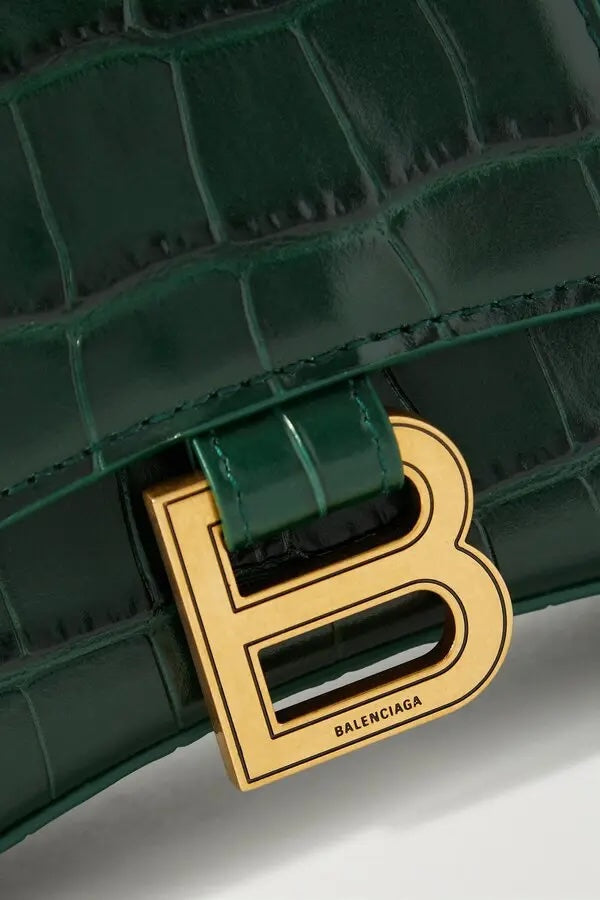 BALENCIAGA SHINY CALFSKIN CROC EMBOSSED HOURGLASS BAG