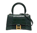 BALENCIAGA SHINY CALFSKIN CROC EMBOSSED HOURGLASS BAG