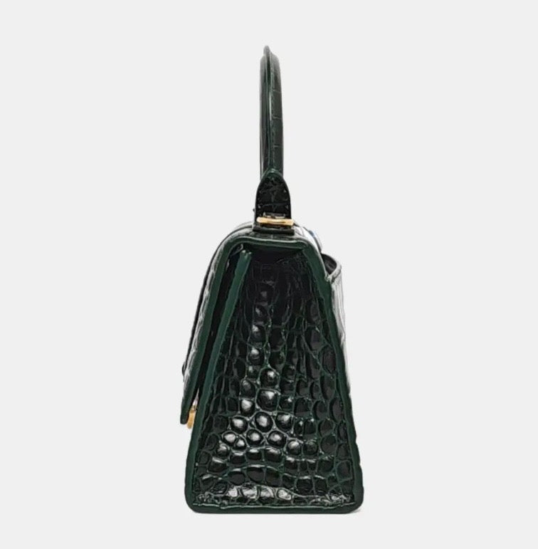 BALENCIAGA SHINY CALFSKIN CROC EMBOSSED HOURGLASS BAG
