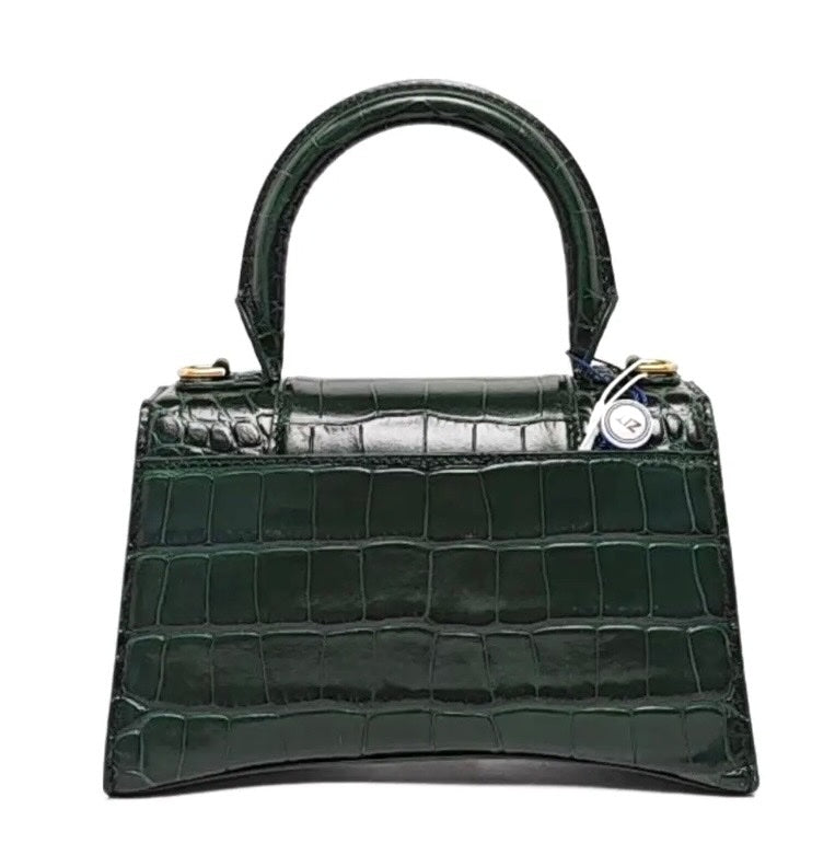 BALENCIAGA SHINY CALFSKIN CROC EMBOSSED HOURGLASS BAG