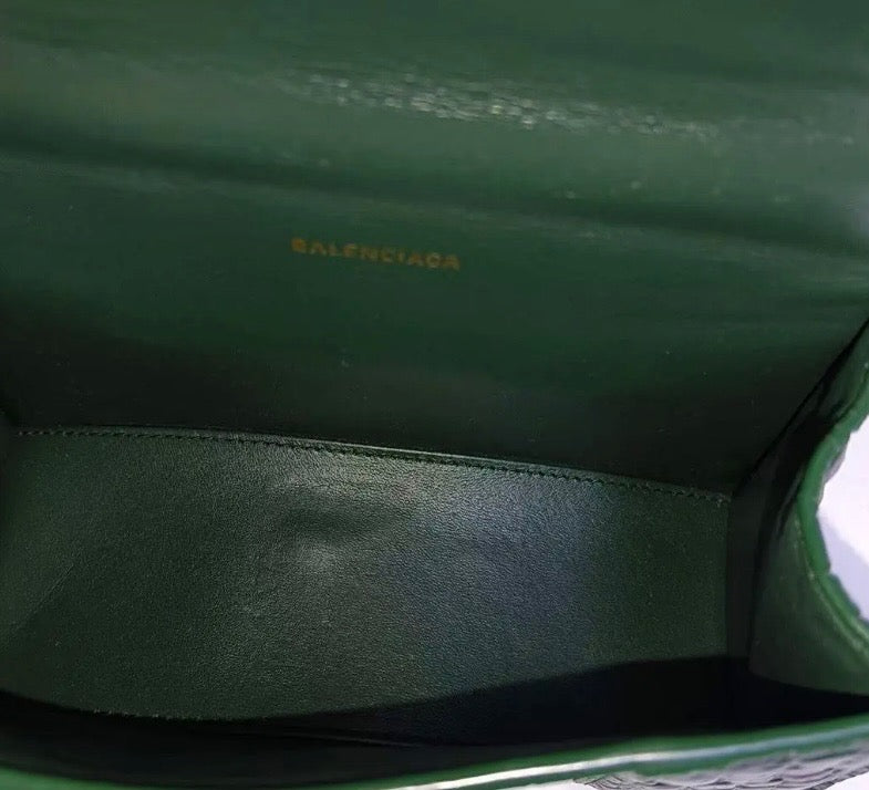 BALENCIAGA SHINY CALFSKIN CROC EMBOSSED HOURGLASS BAG