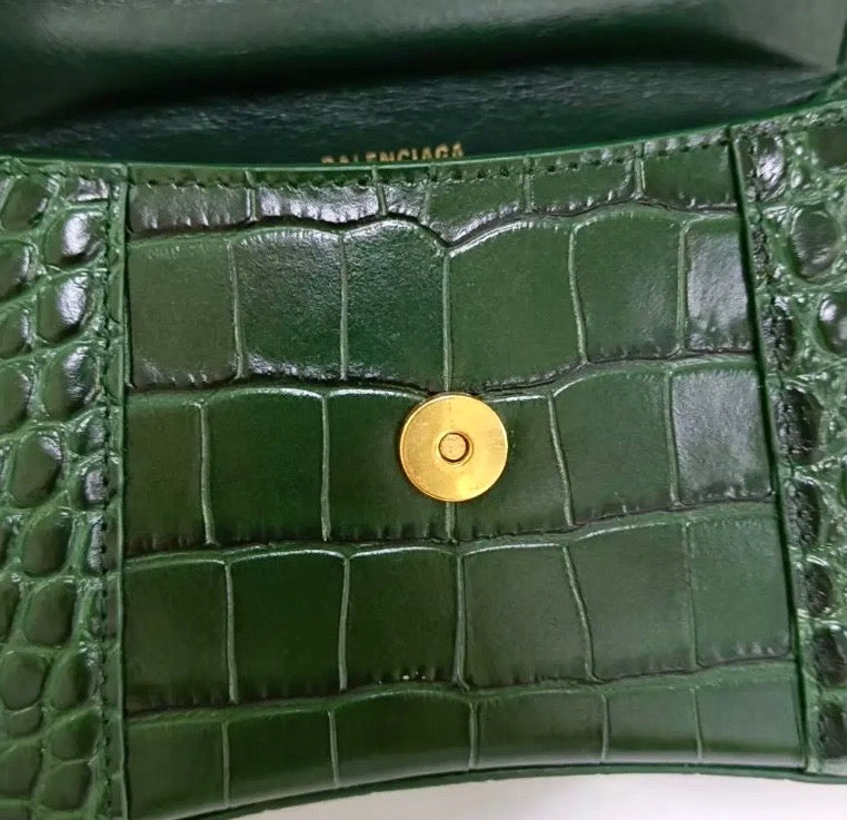 BALENCIAGA SHINY CALFSKIN CROC EMBOSSED HOURGLASS BAG