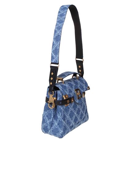 BALMAIN B-BUZZ 23 HANDBAG IN DENIM EFFECT