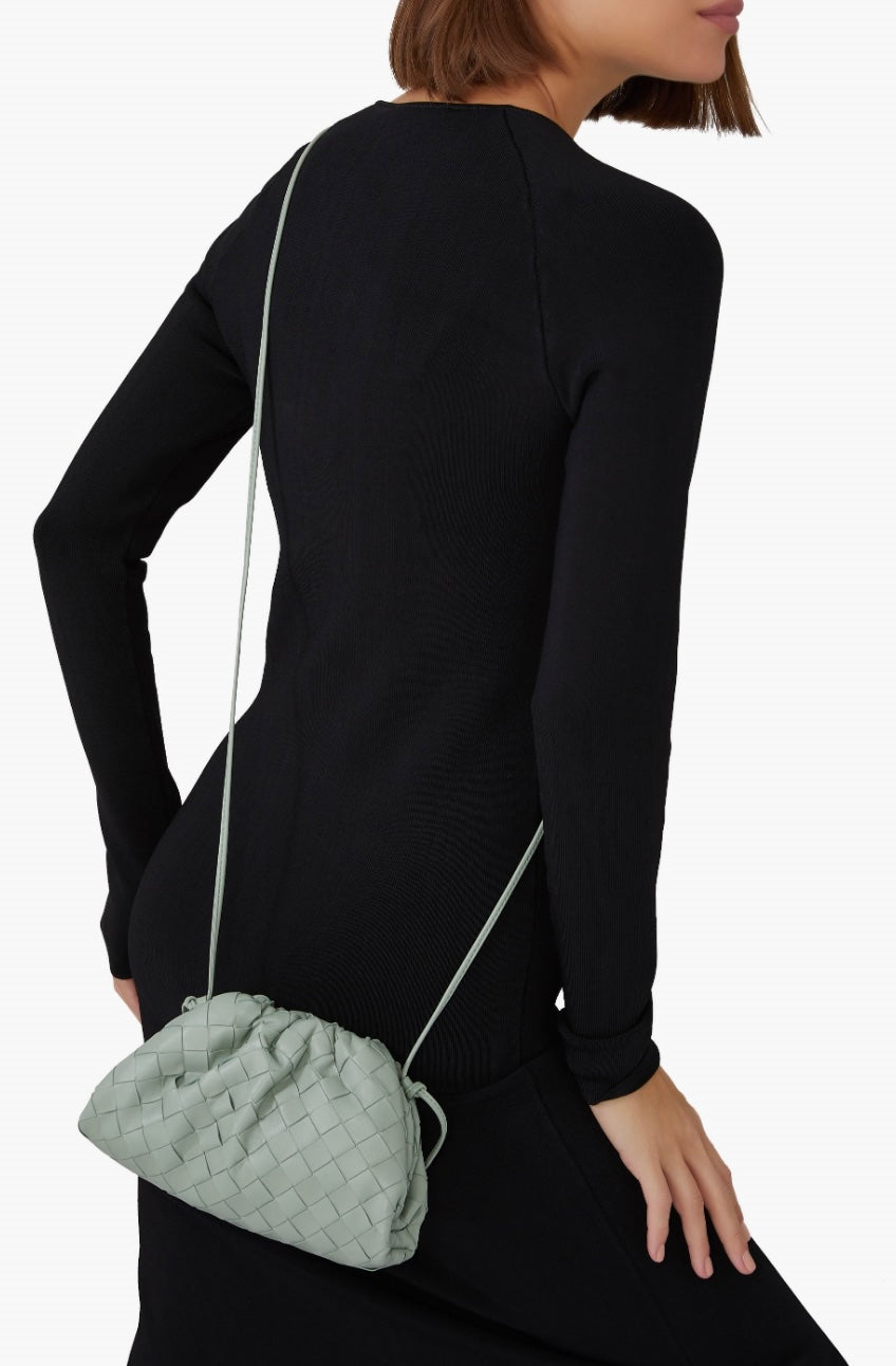 BOTTEGA VENETA SMALL LAMBSKIN LEATHER CLUTCH SHOULDER BAG