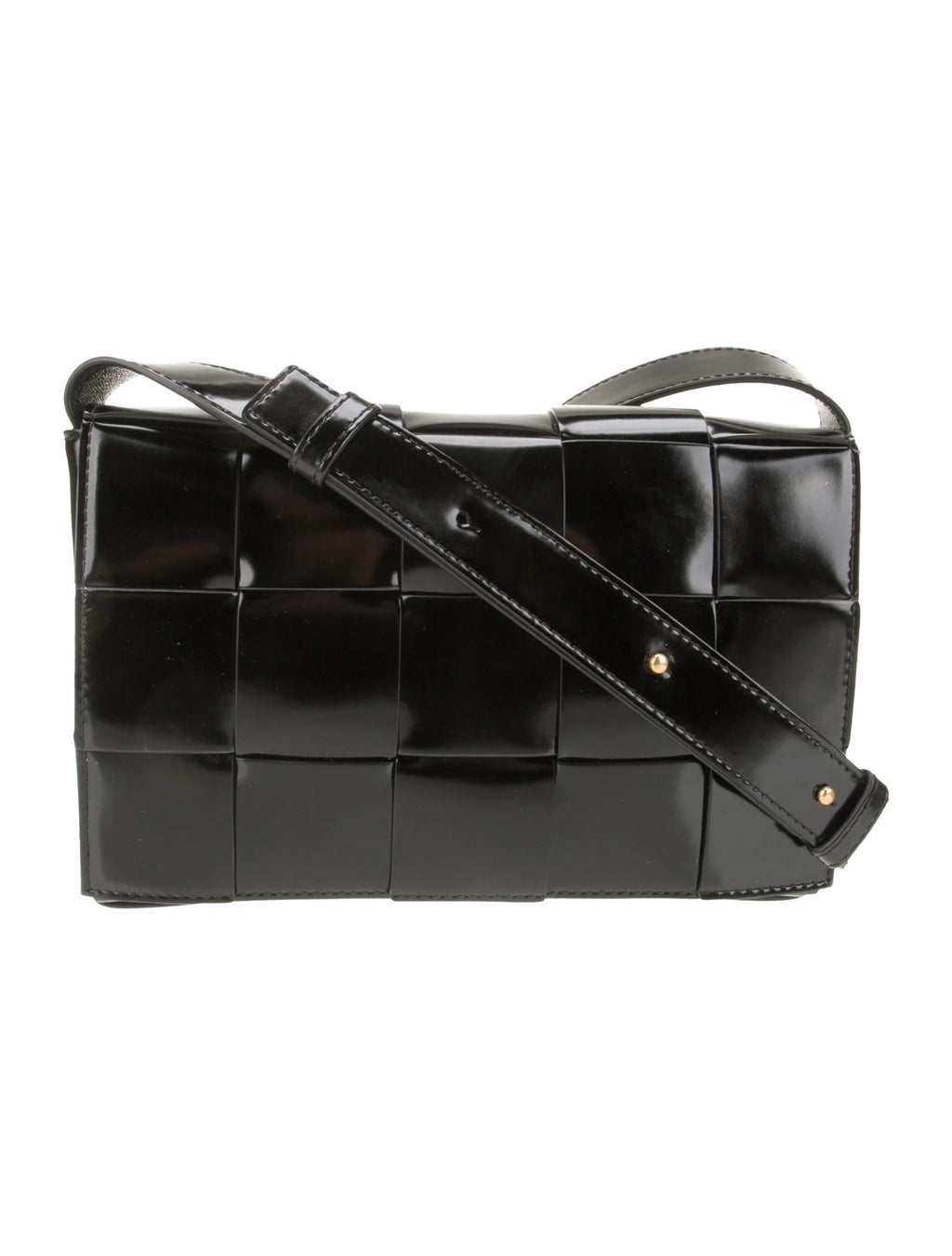 BOTTEGA VENETA INTRECCIATO CASSETTE PATENT LEATHER BAG