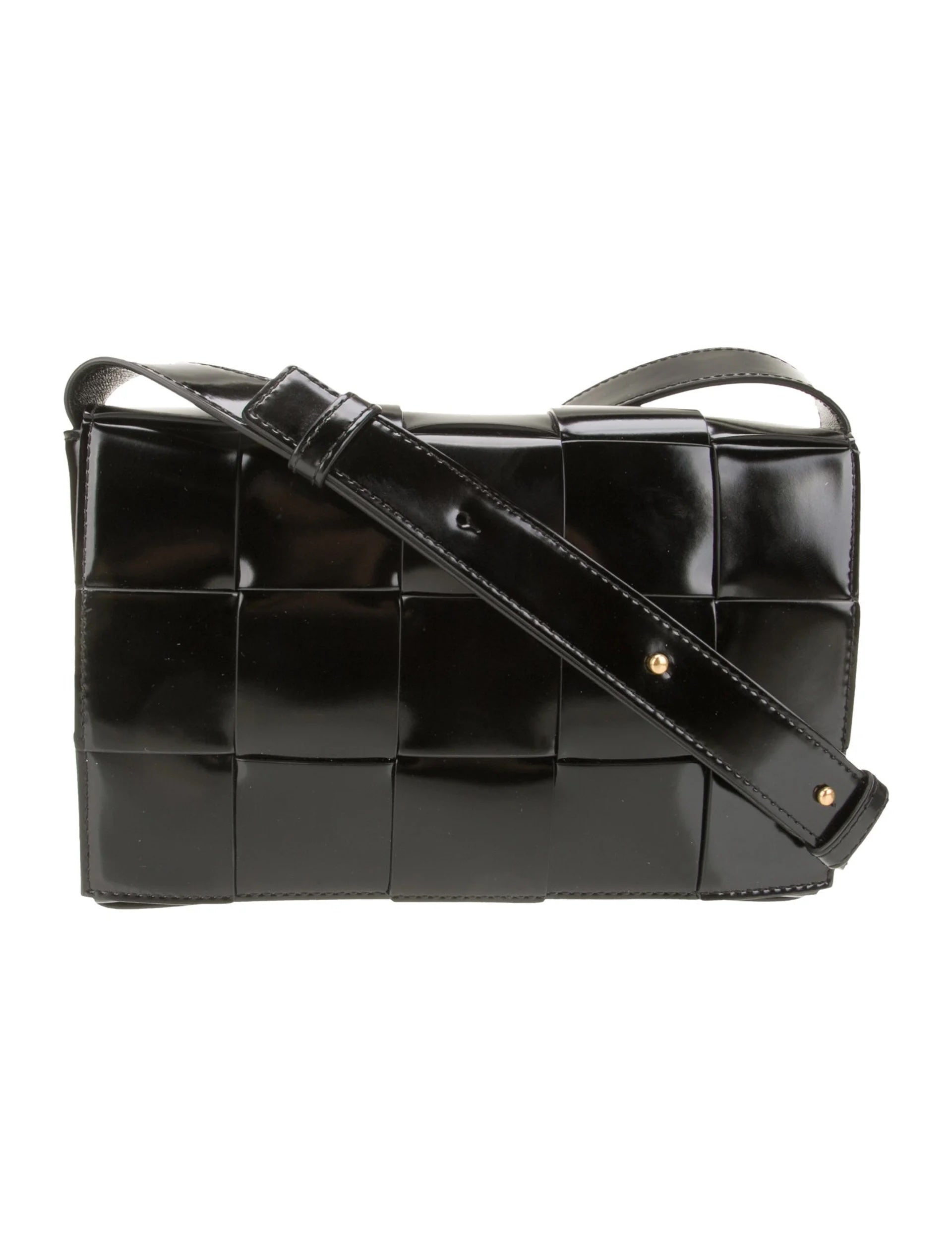 BOTTEGA VENETA INTRECCIATO CASSETTE PATENT LEATHER BAG