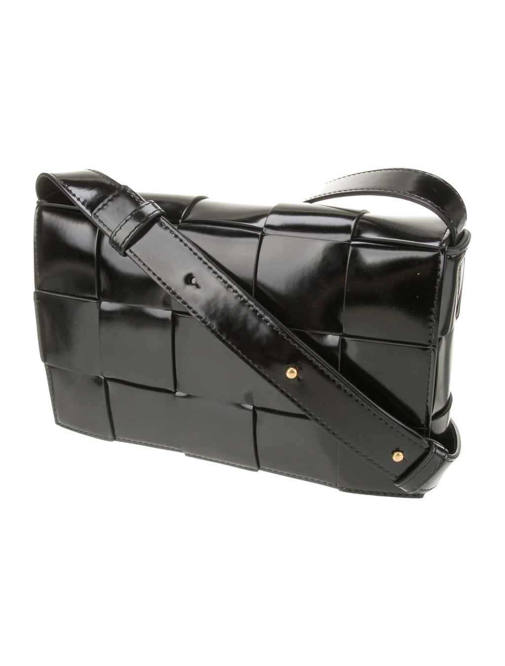 BOTTEGA VENETA INTRECCIATO CASSETTE PATENT LEATHER BAG