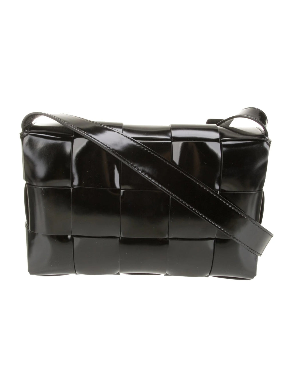 BOTTEGA VENETA INTRECCIATO CASSETTE PATENT LEATHER BAG