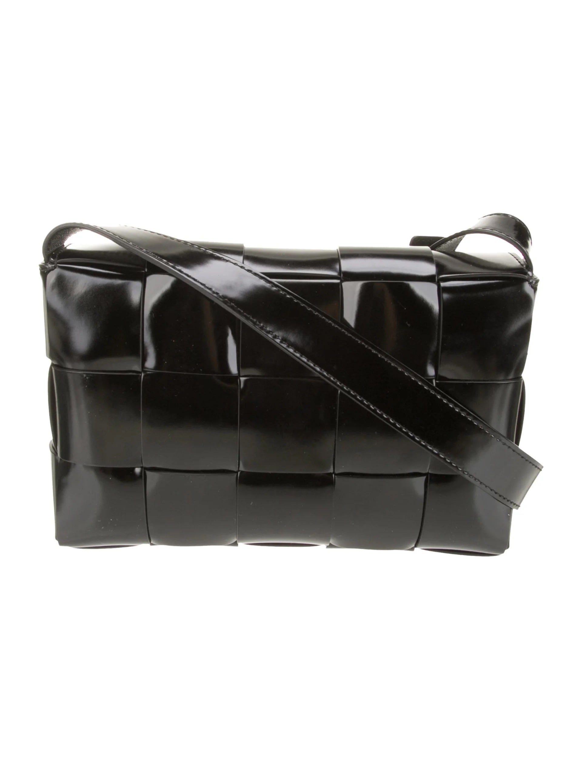 BOTTEGA VENETA INTRECCIATO CASSETTE PATENT LEATHER BAG