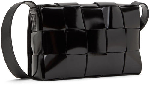 BOTTEGA VENETA INTRECCIATO CASSETTE PATENT LEATHER BAG
