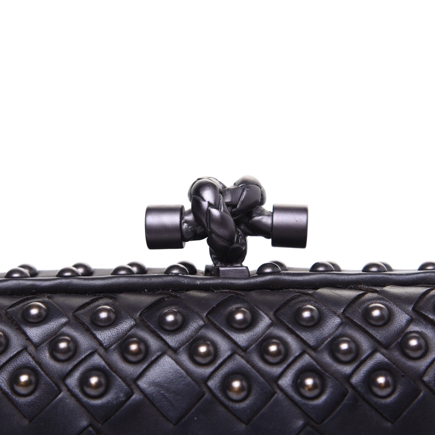 BOTTEGA VENETA WAXY NAPPA INTRECCIATO KNOT STUDDED CLUTCH BAG
