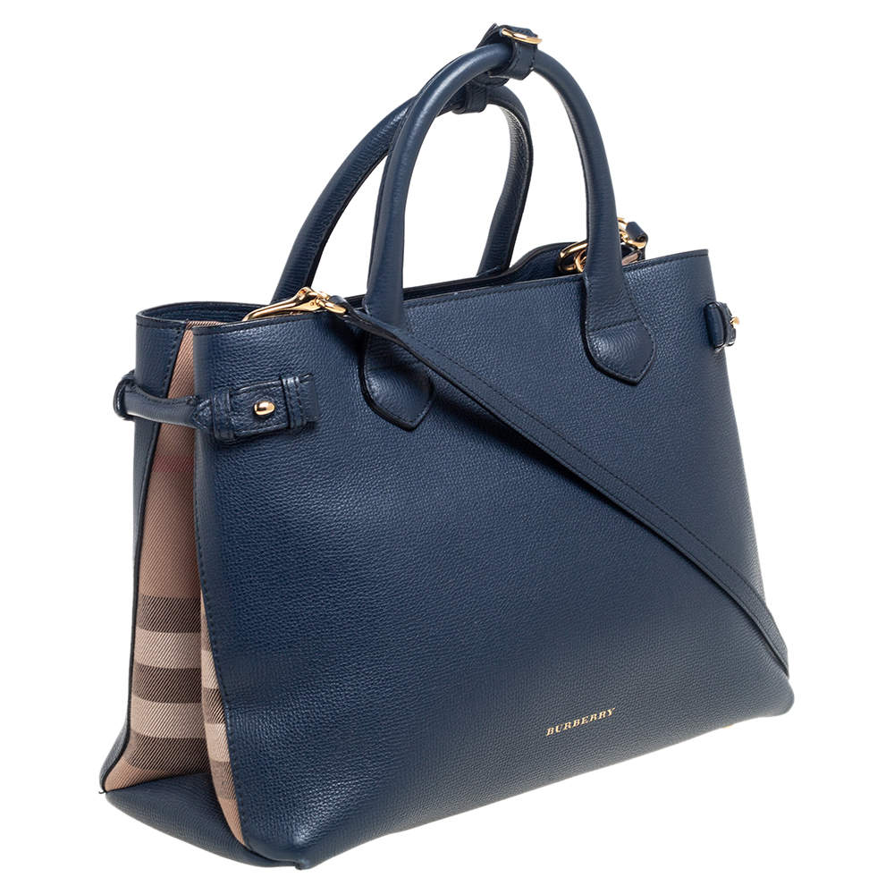 BURBERRY GRAINED CALFSKIN BANNER MEDIUM TOTE BAG