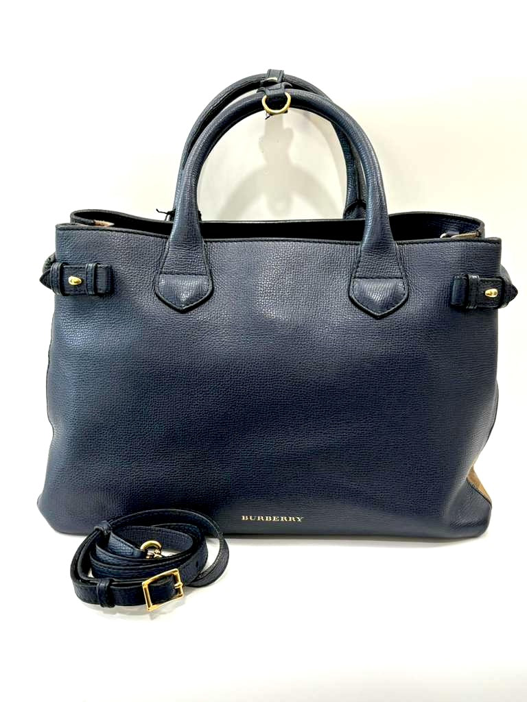 BURBERRY GRAINED CALFSKIN BANNER MEDIUM TOTE BAG