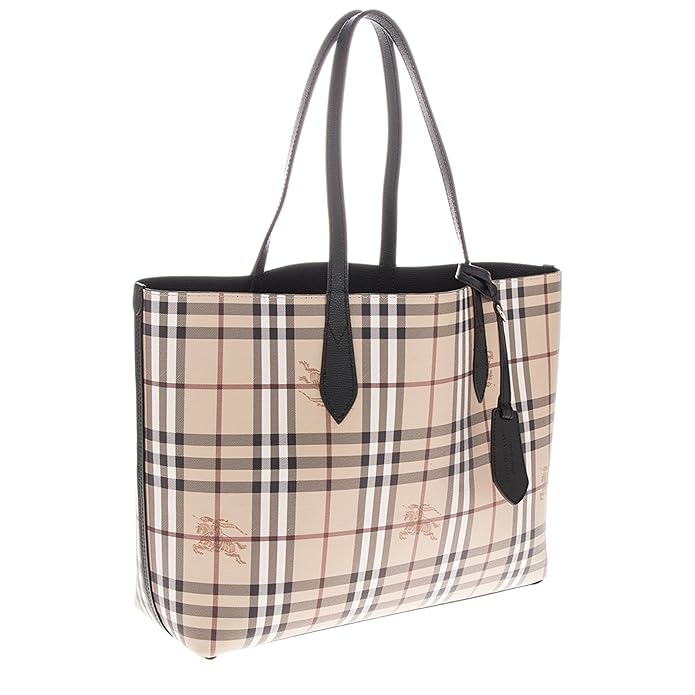 BURBERRY HAYMARKET CHECK LAVENBY BLACK MEDIUM REVERSIBLE TOTE BAG