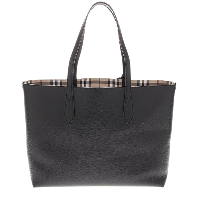 BURBERRY HAYMARKET CHECK LAVENBY BLACK MEDIUM REVERSIBLE TOTE BAG