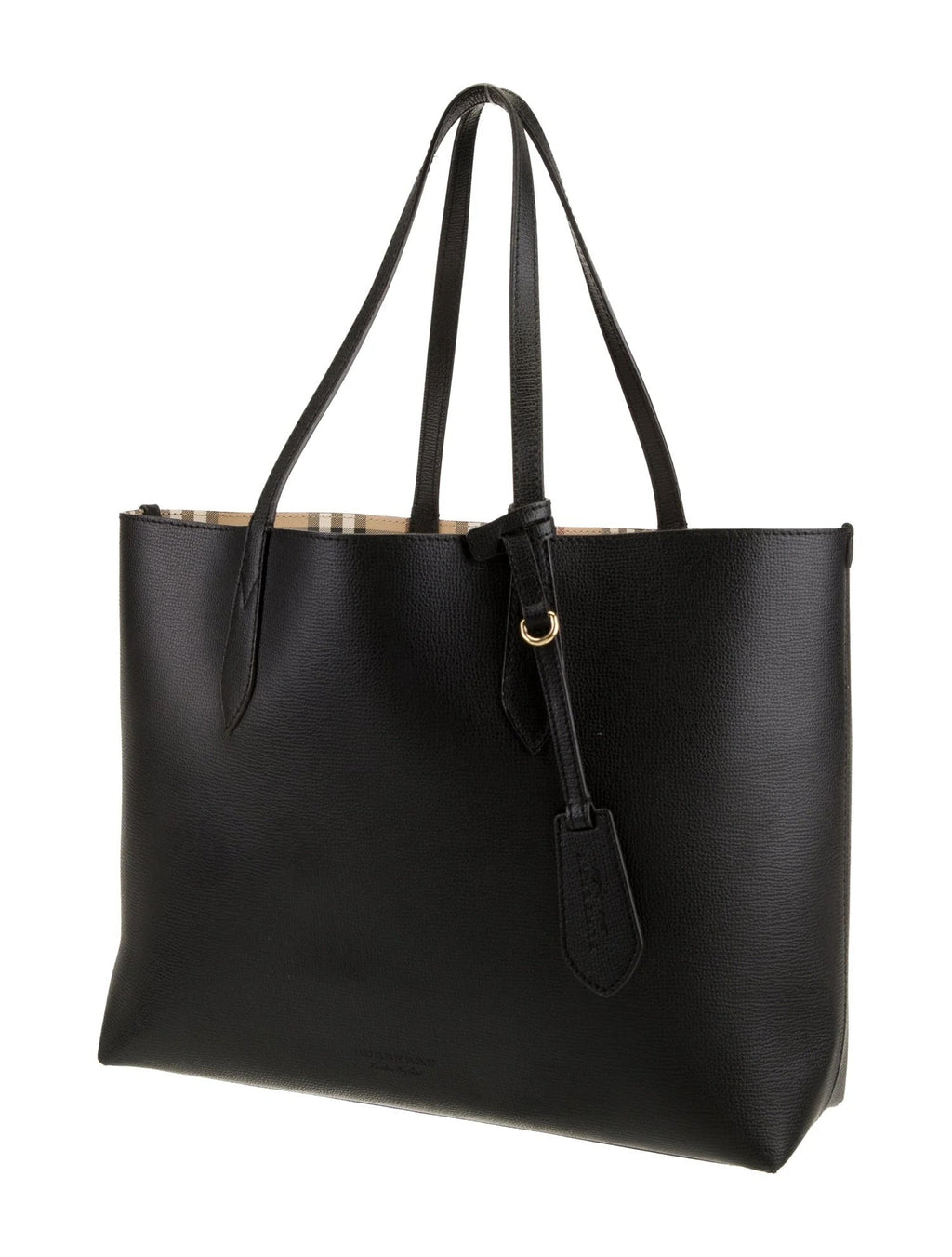 BURBERRY HAYMARKET CHECK LAVENBY BLACK MEDIUM REVERSIBLE TOTE BAG