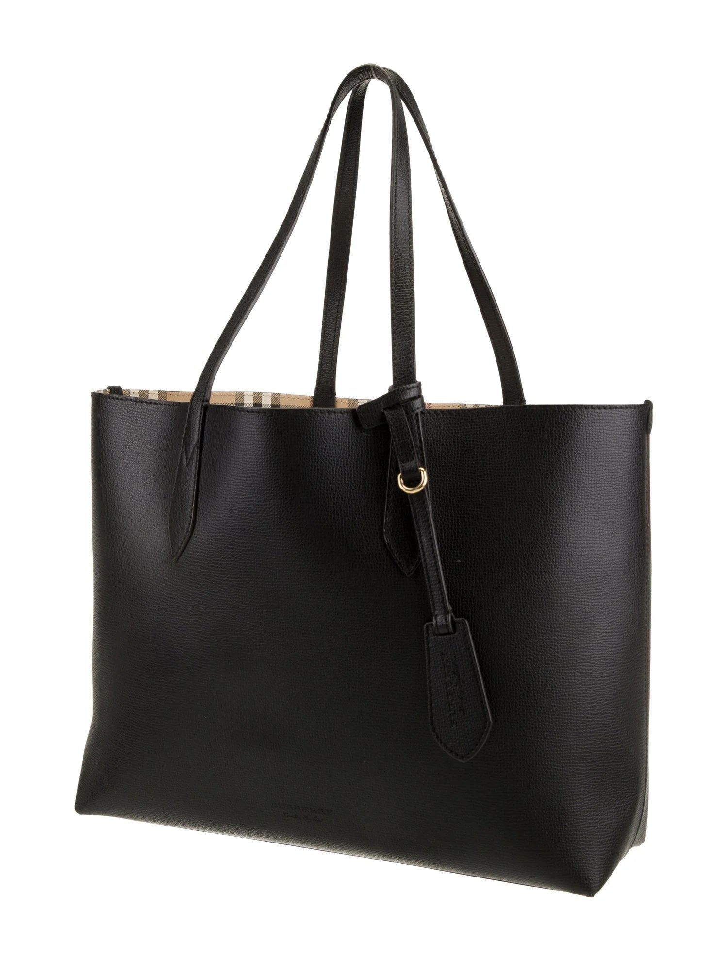 BURBERRY HAYMARKET CHECK LAVENBY BLACK MEDIUM REVERSIBLE TOTE BAG