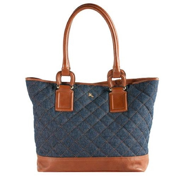 BURBERRY QUILTED DENIM & LEATHER GRANGE TOTE BAG