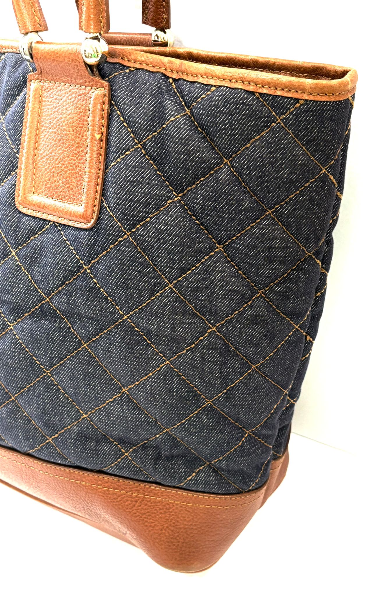 BURBERRY QUILTED DENIM & LEATHER GRANGE TOTE BAG