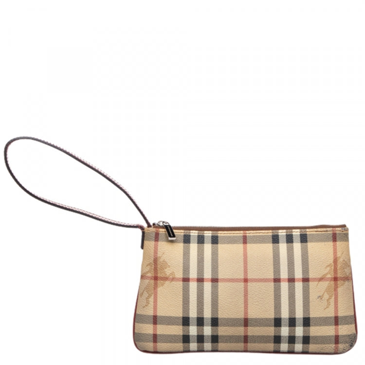BURBERRY BEIGE HAYMARKET CHECK COATED CANVAS WRISTLET