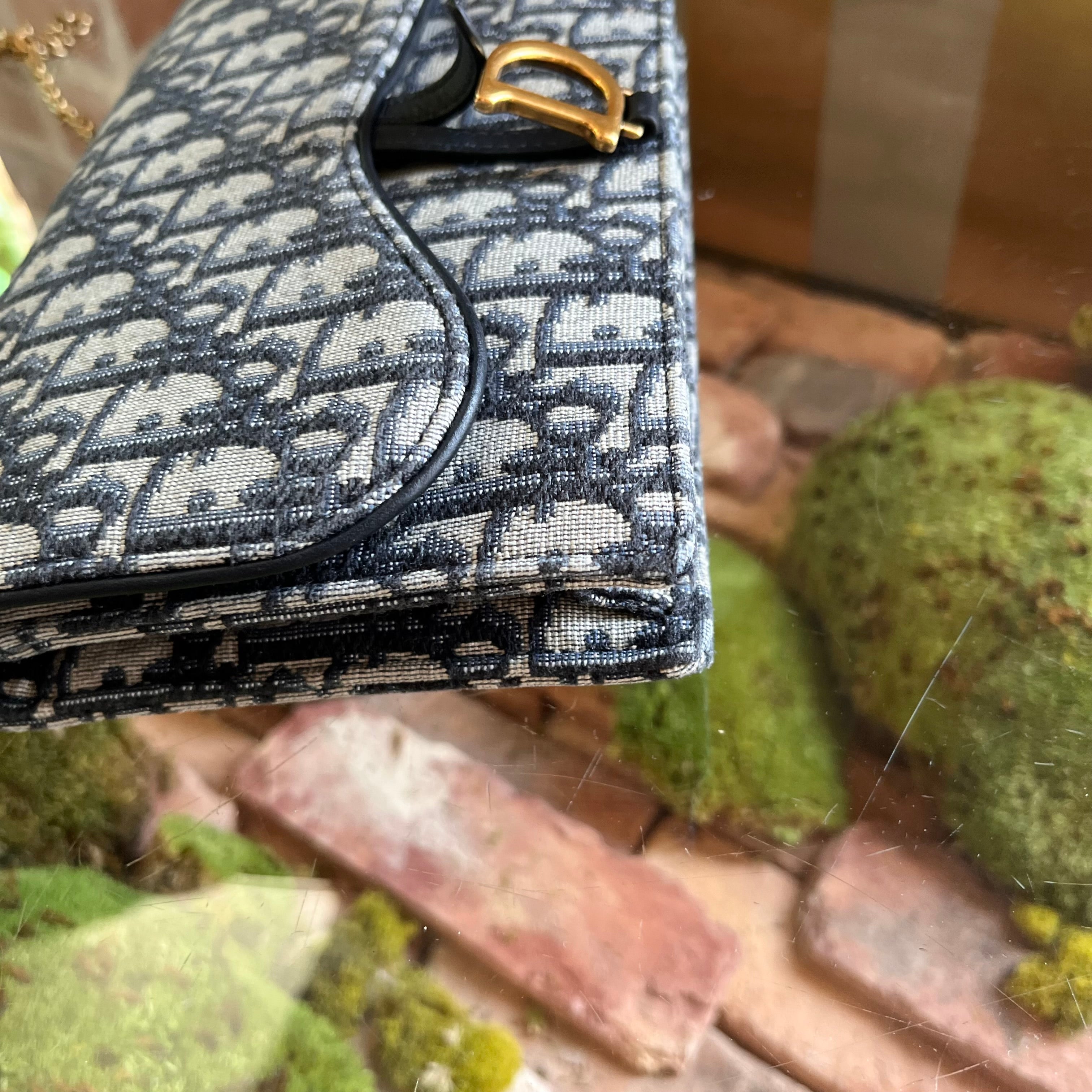 DIOR Saddle Wallet On Chain Oblique Blue Canvas Crossbody Bag