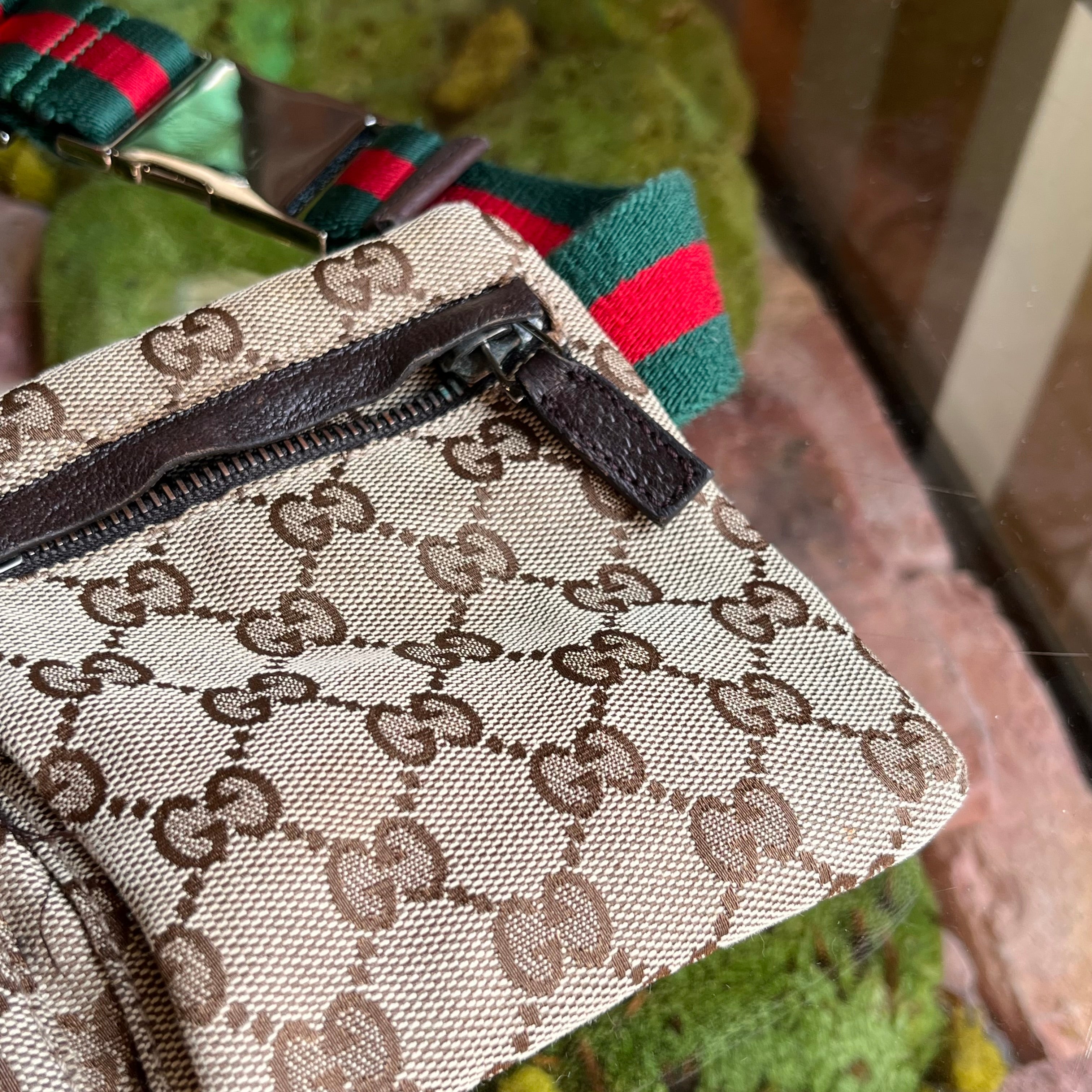 GUCCI GG Web Canvas Double Pocket Belt Bag