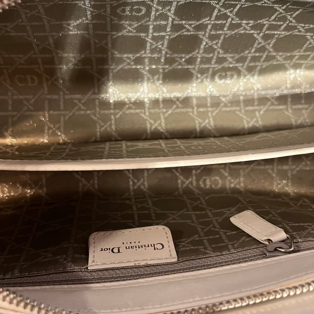 DIOR Lady Dior East West White Calfskin Leather Studded Tote Bag