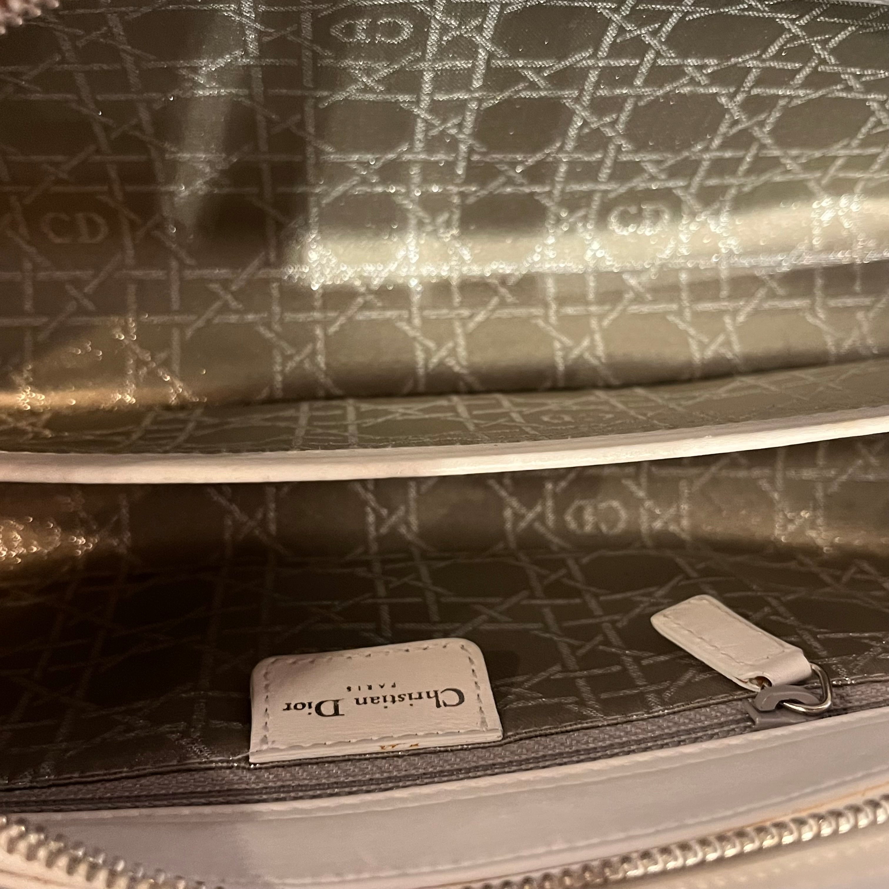 DIOR Lady Dior East West White Calfskin Leather Studded Tote Bag
