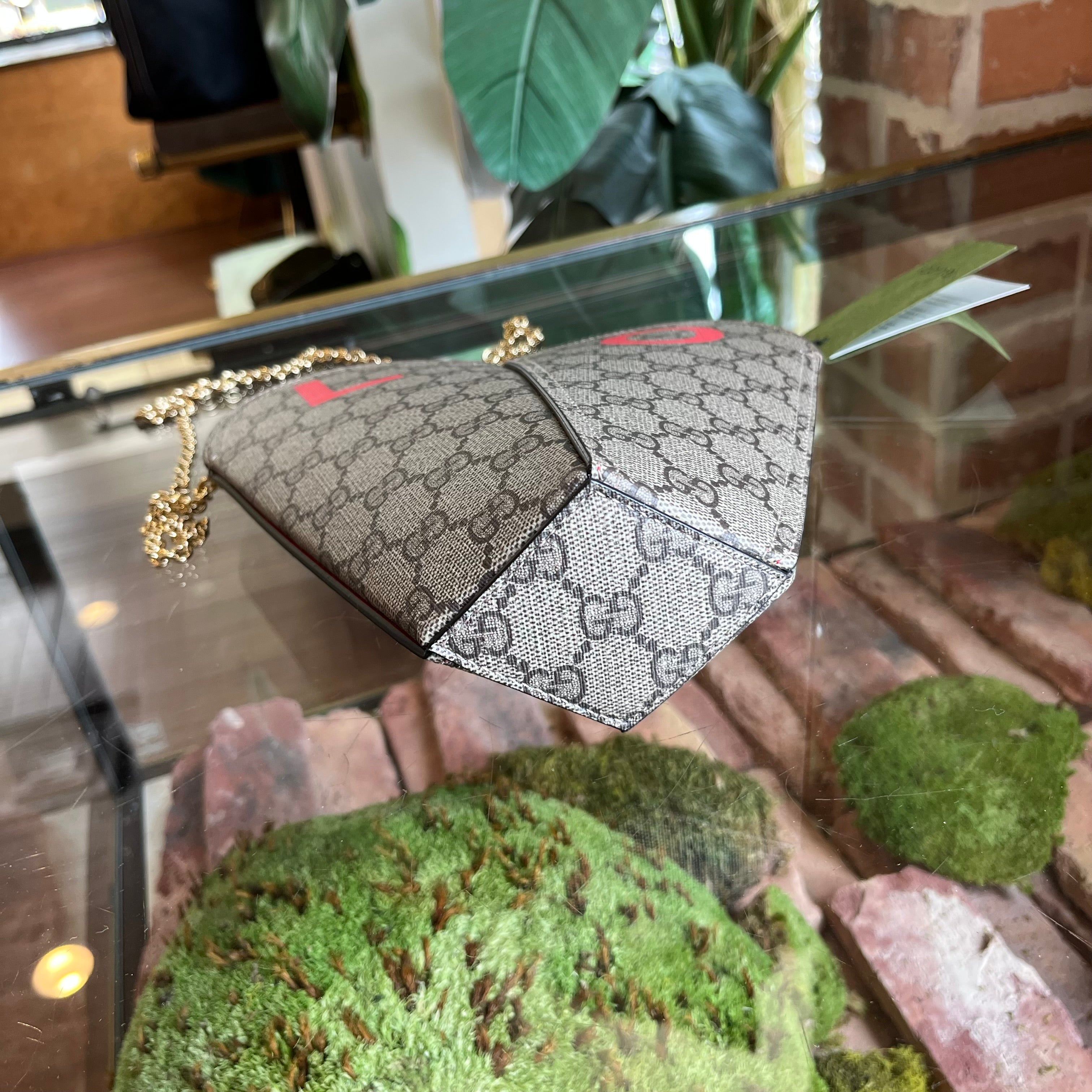 GUCCI Valentine's Day LOVE Heart Beige Ebony GG Coated Canvas Crossbody Bag