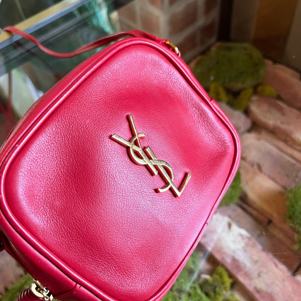 SAINT LAURENT Mini Blogger Red Leather Crossbody Bag