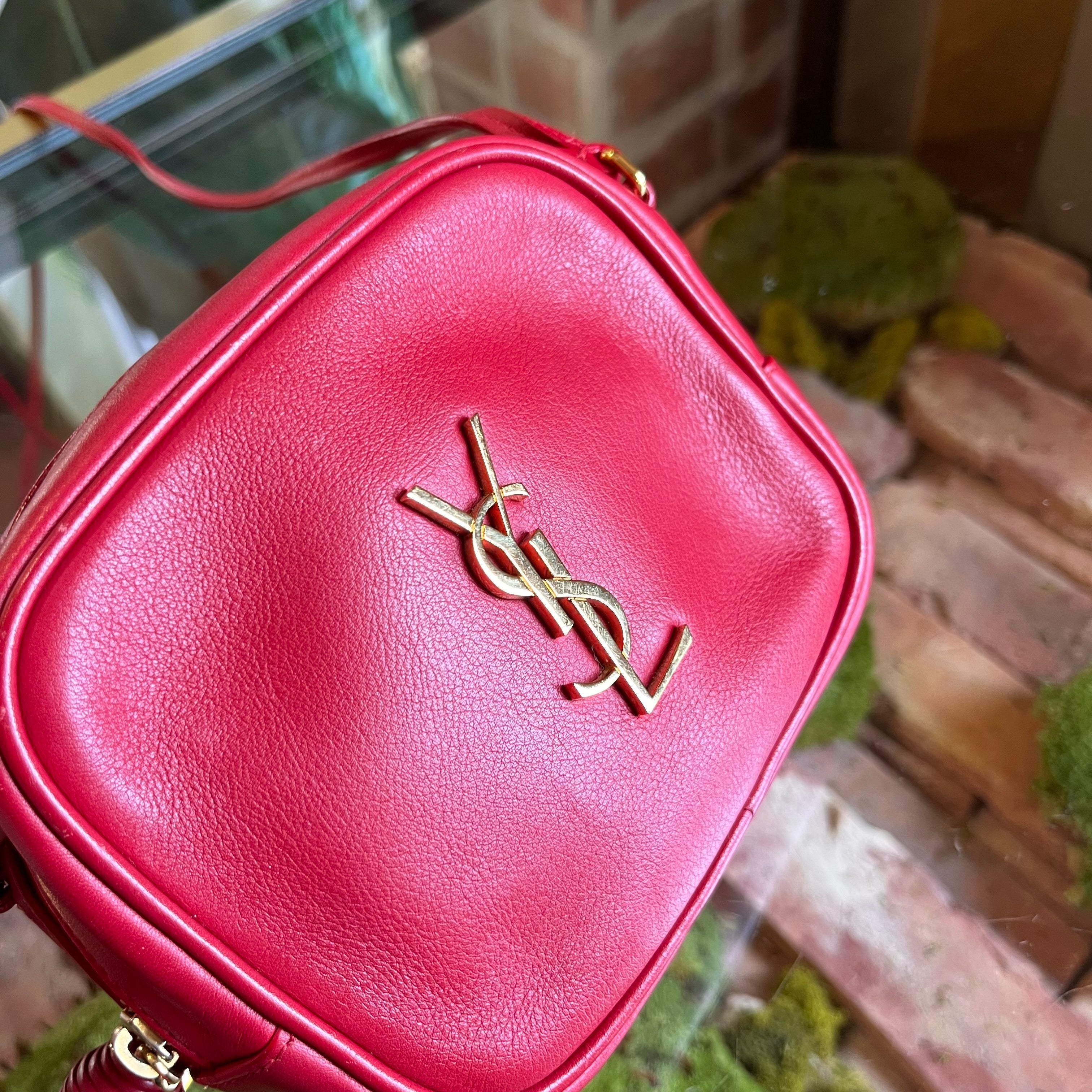 SAINT LAURENT Mini Blogger Red Leather Crossbody Bag