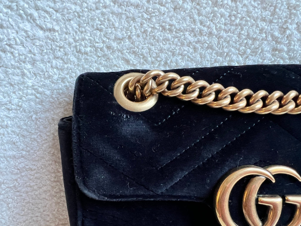 Gucci GG Black Velvet Marmont Mini Shoulder Bag (RRP £1395)