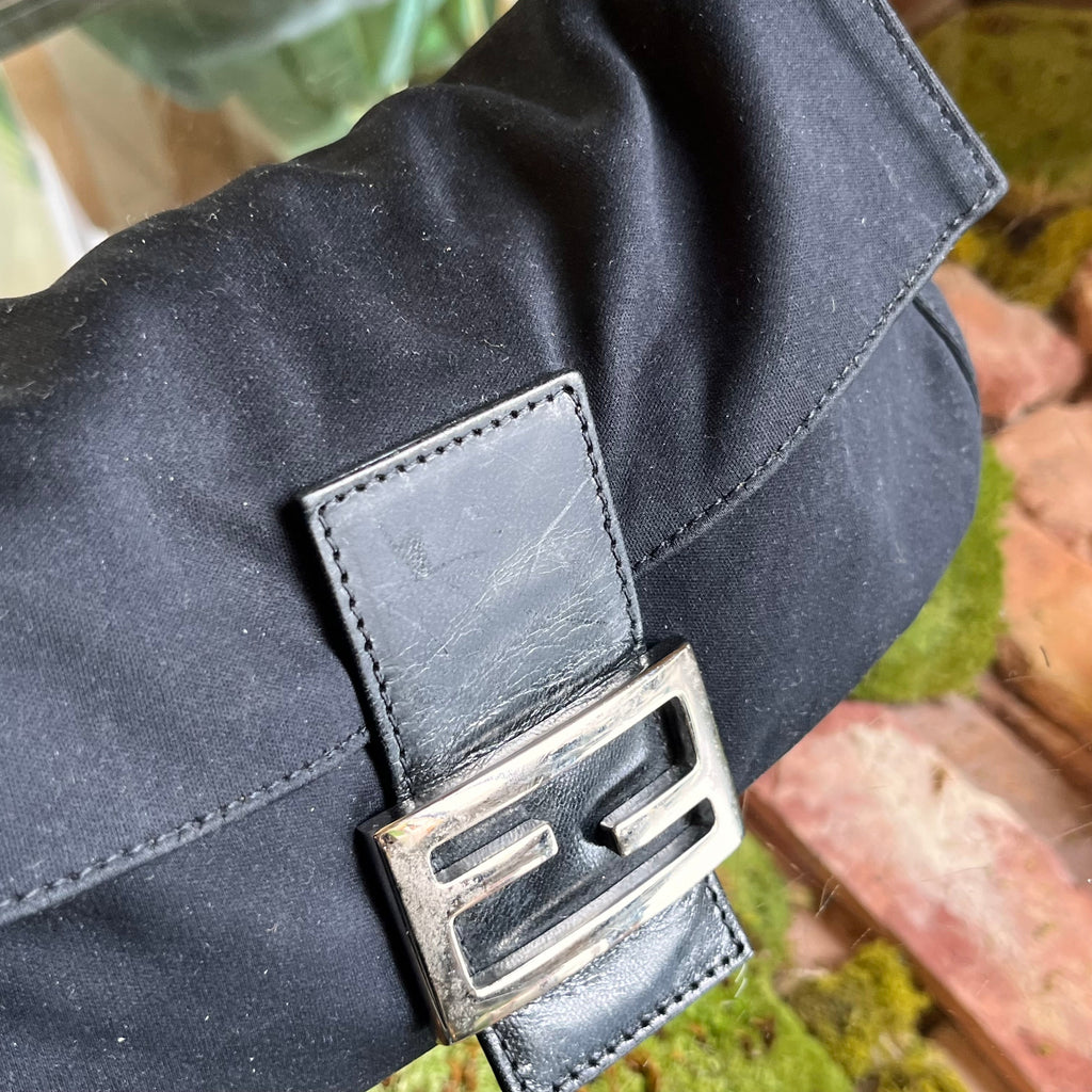 FENDI Baguette Small Black Neoprene Shoulder Bag