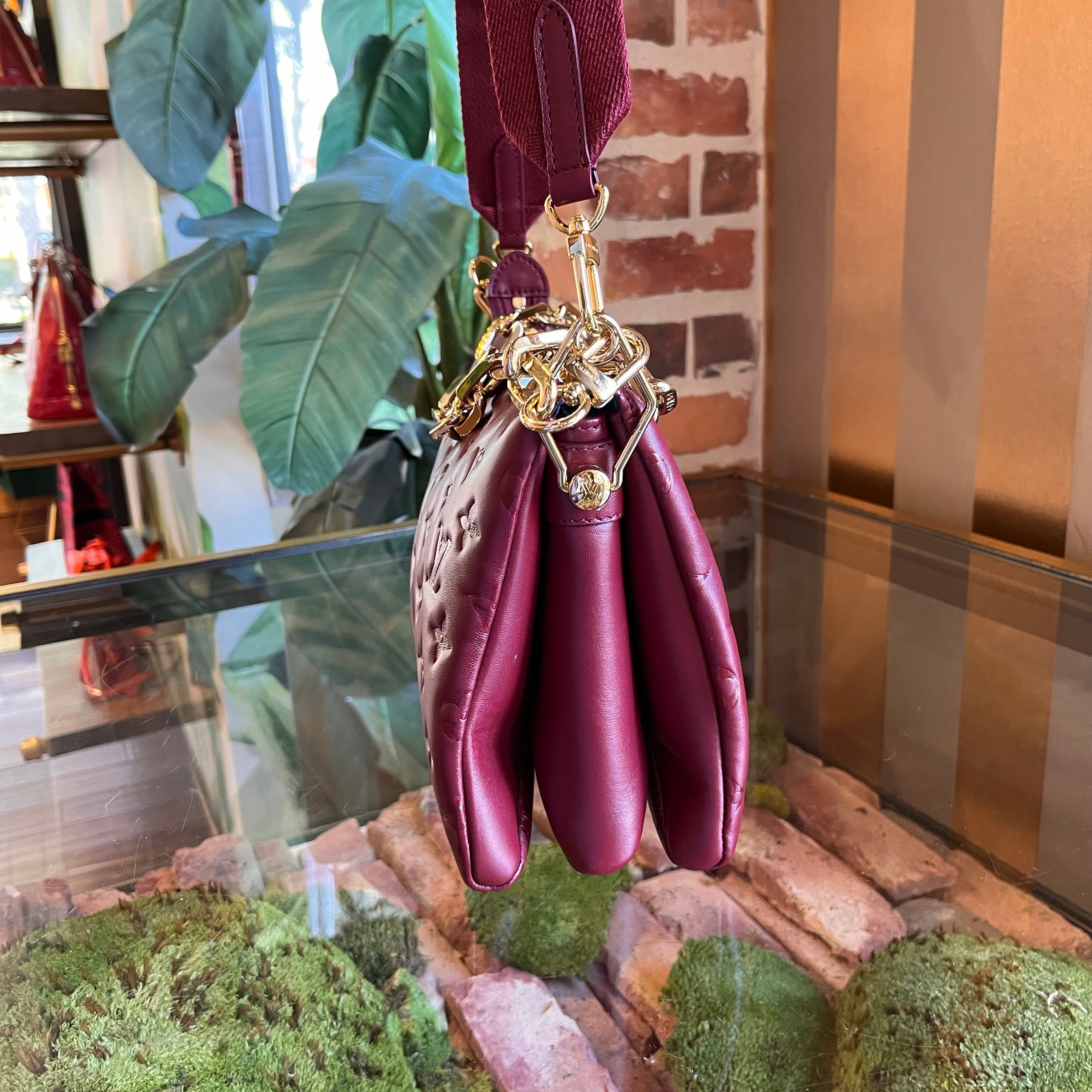 LOUIS VUITTON Coussin PM Wine Lambskin Embossed Monogram Shoulder Bag