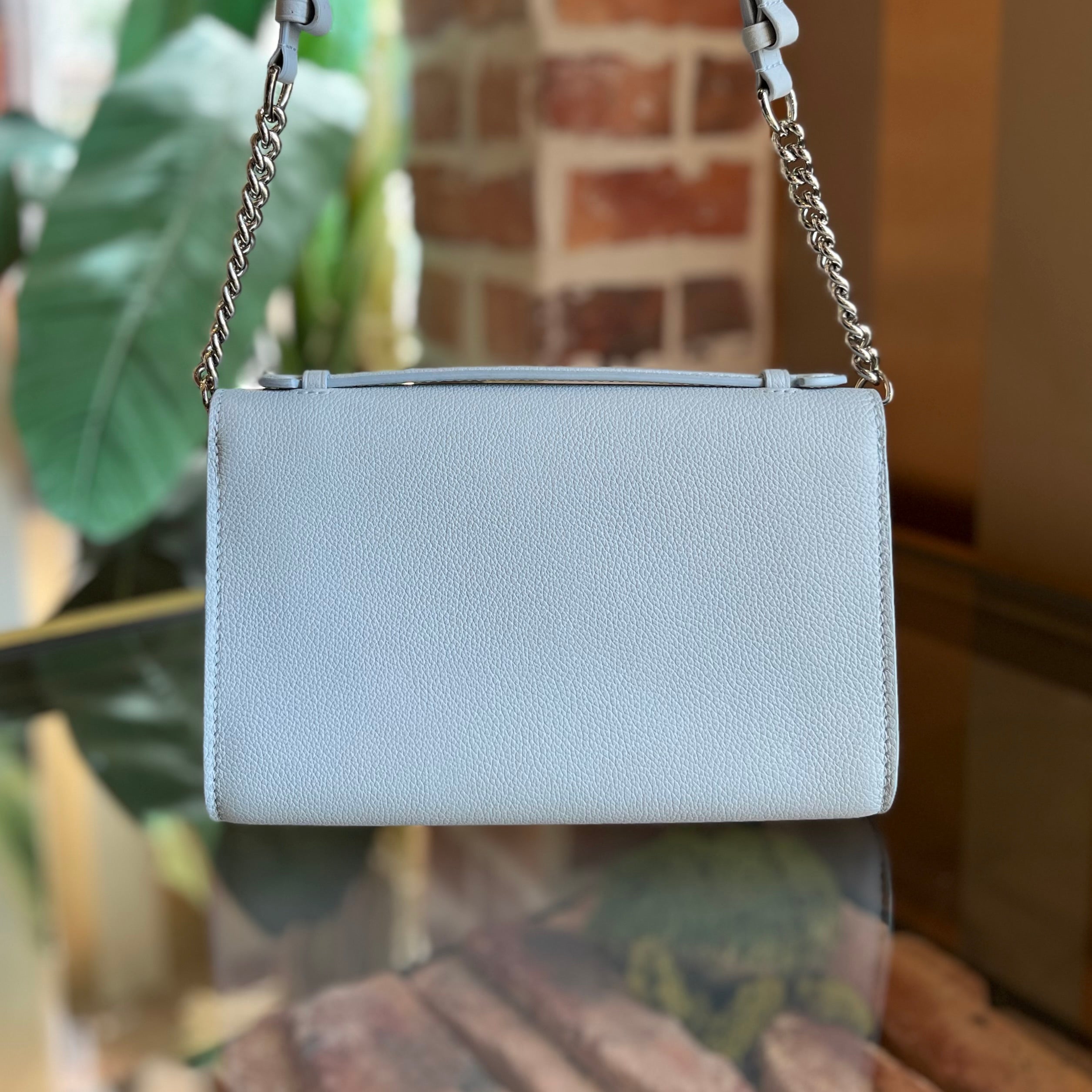 LOUIS VUITTON Lockme Clutch Light Blue Grained Calfskin Leather Shoulder Bag