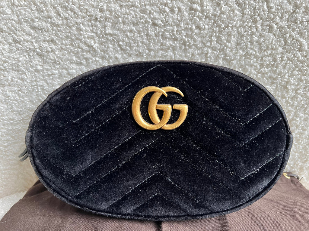 Gucci GG Black Velvet Marmont Belt Bag