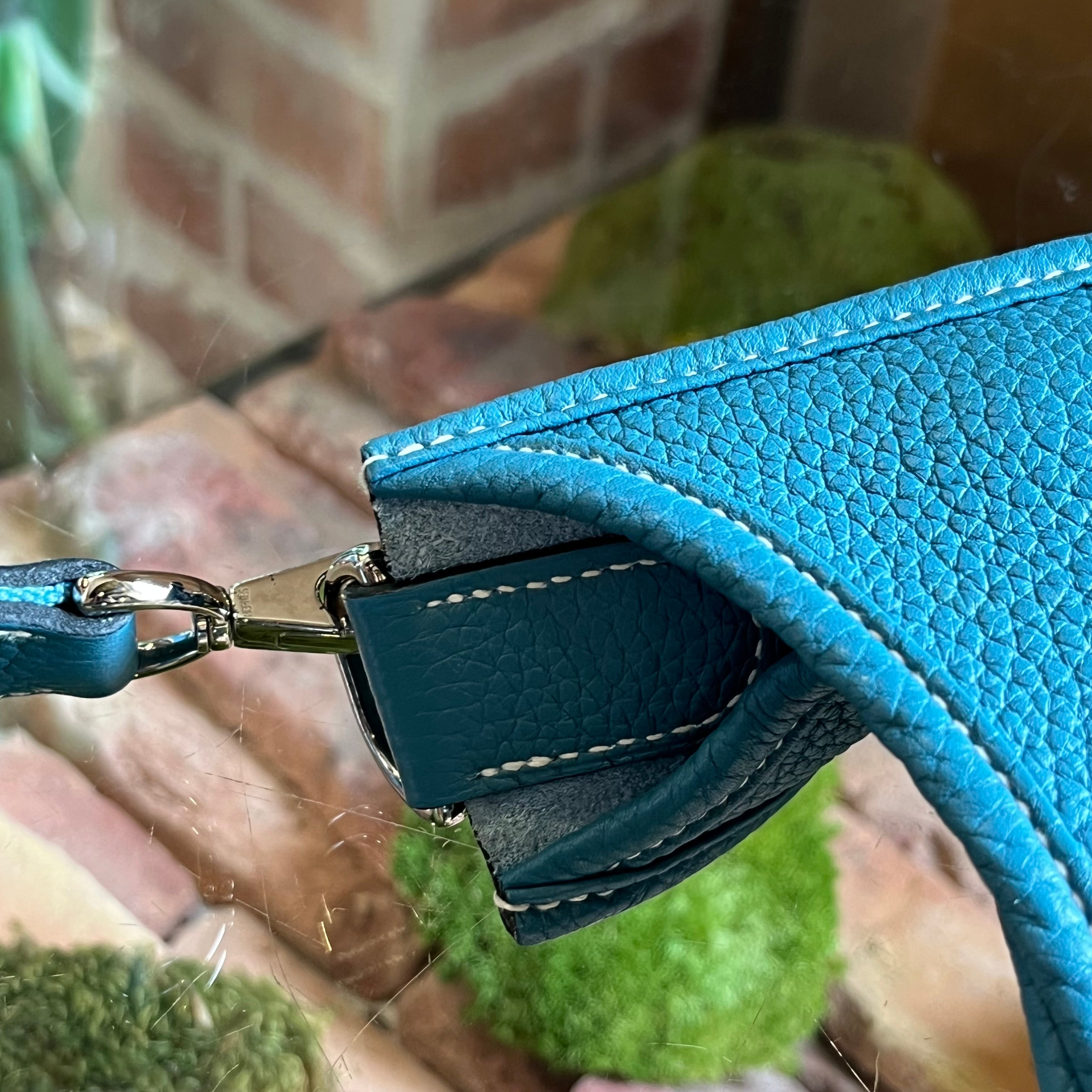 HERMES Evelyne PM III Blue Jean Clemence Leather Crossbody Bag