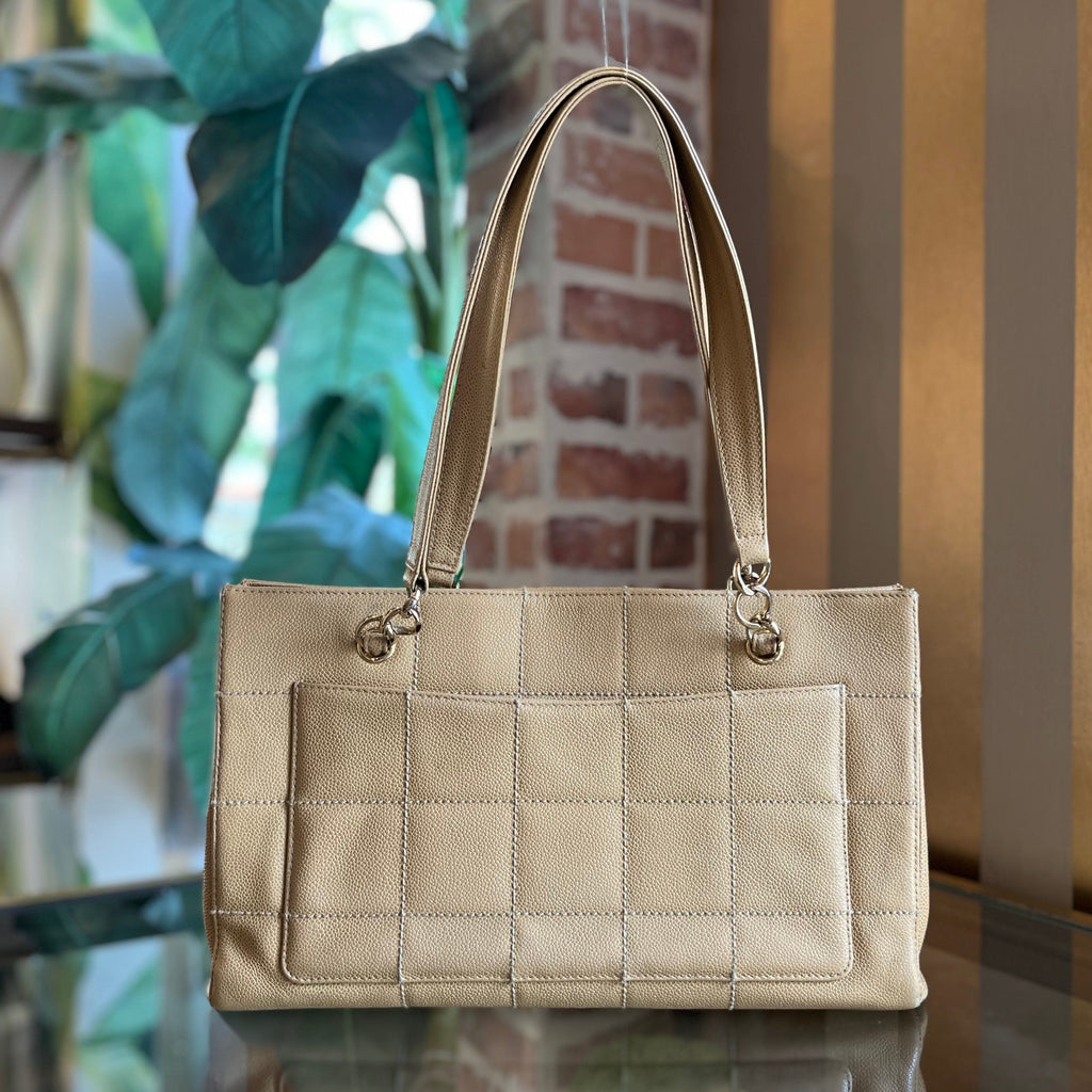 CHANEL Chocolate Bar Beige Caviar Leather Bag Tote