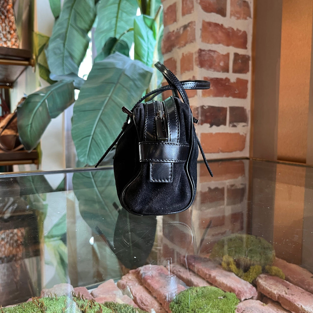 FENDI Bauletto Mini Black Suede Satchel Bag
