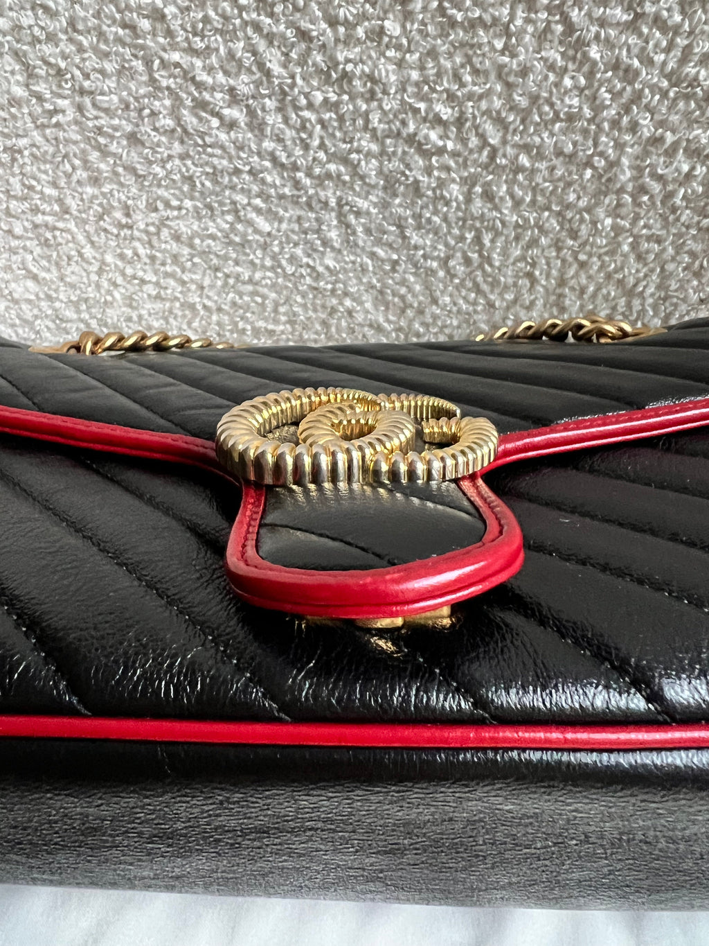 Gucci GG Black and Red Torchon Marmont Small Shoulder Bag