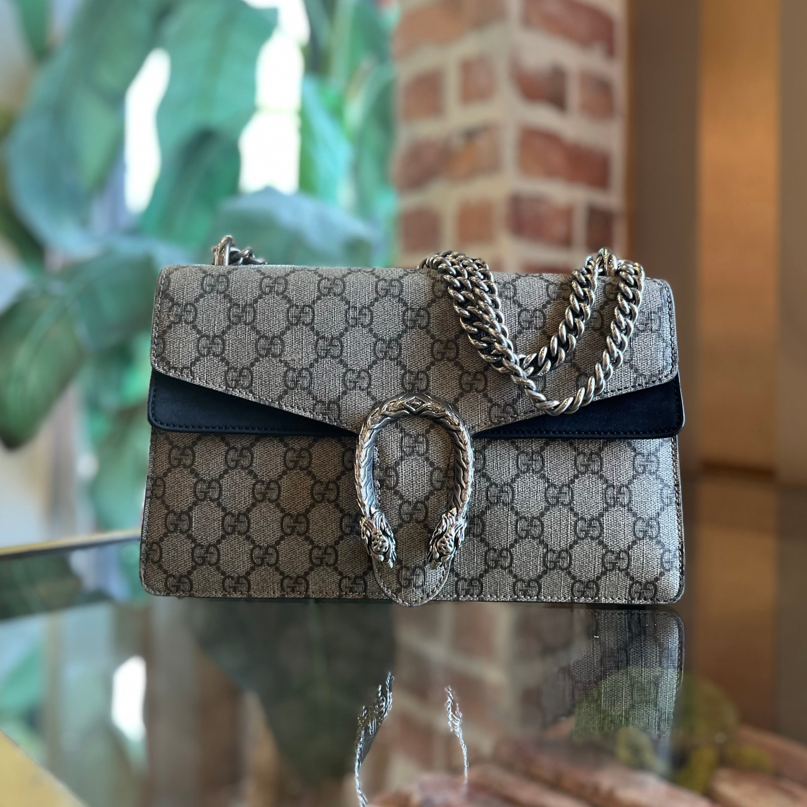 GUCCI Small Dionysus Black GG Supreme Monogram Shoulder Bag