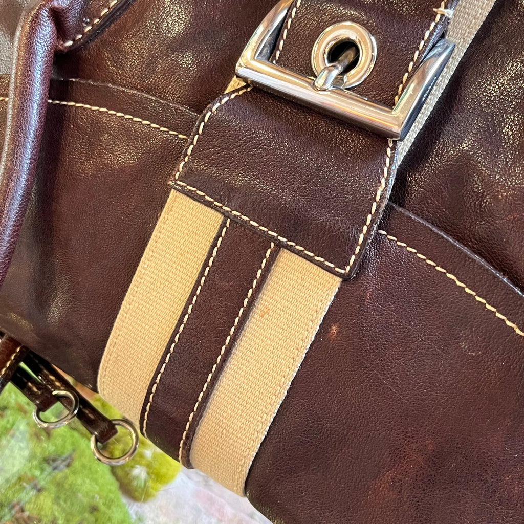 PRADA Buckle Striped Brown Shoulder Bag