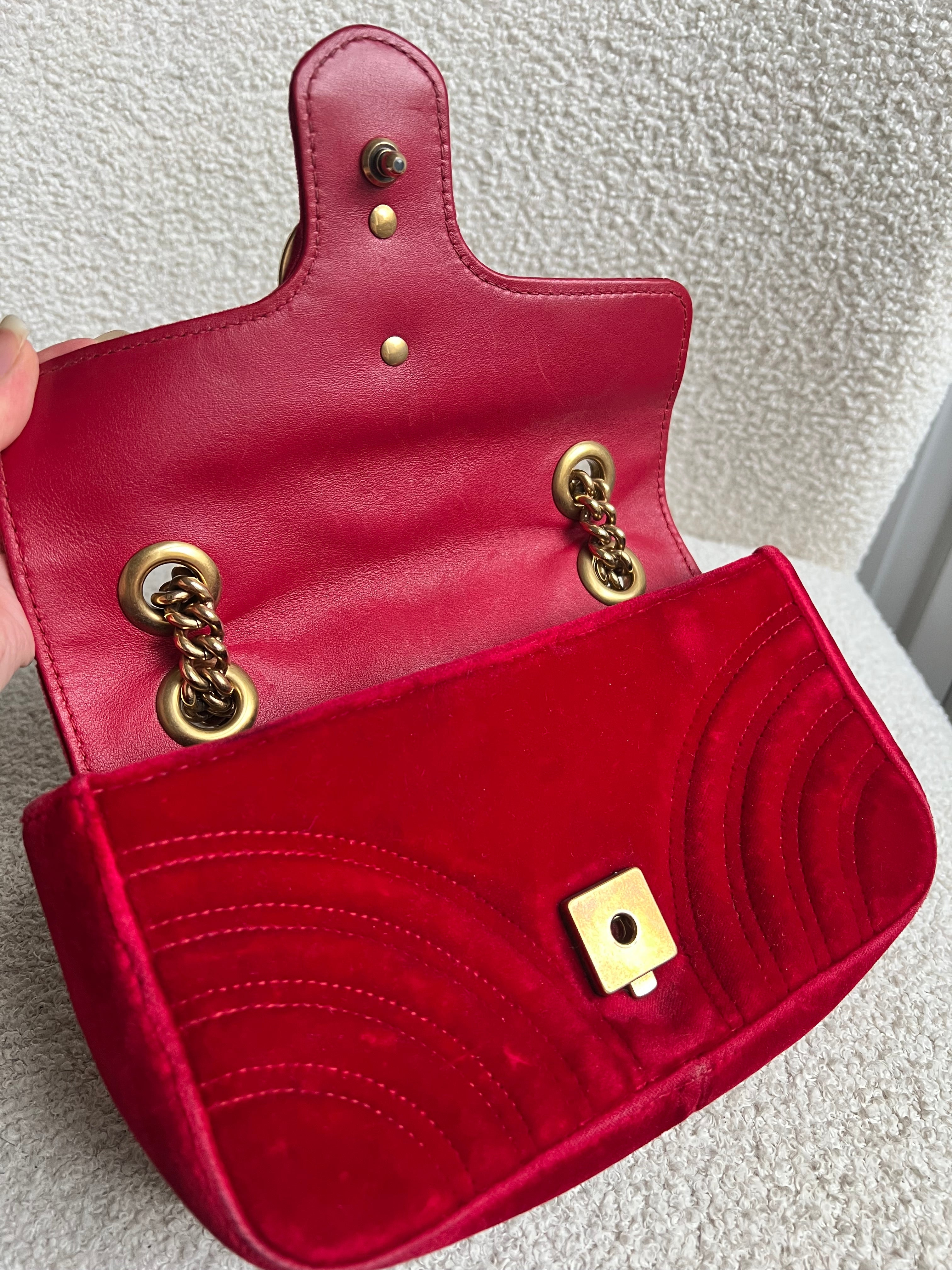 Gucci GG Mini Red Velvet Marmont Mini Shoulder Bag (RRP £1295)