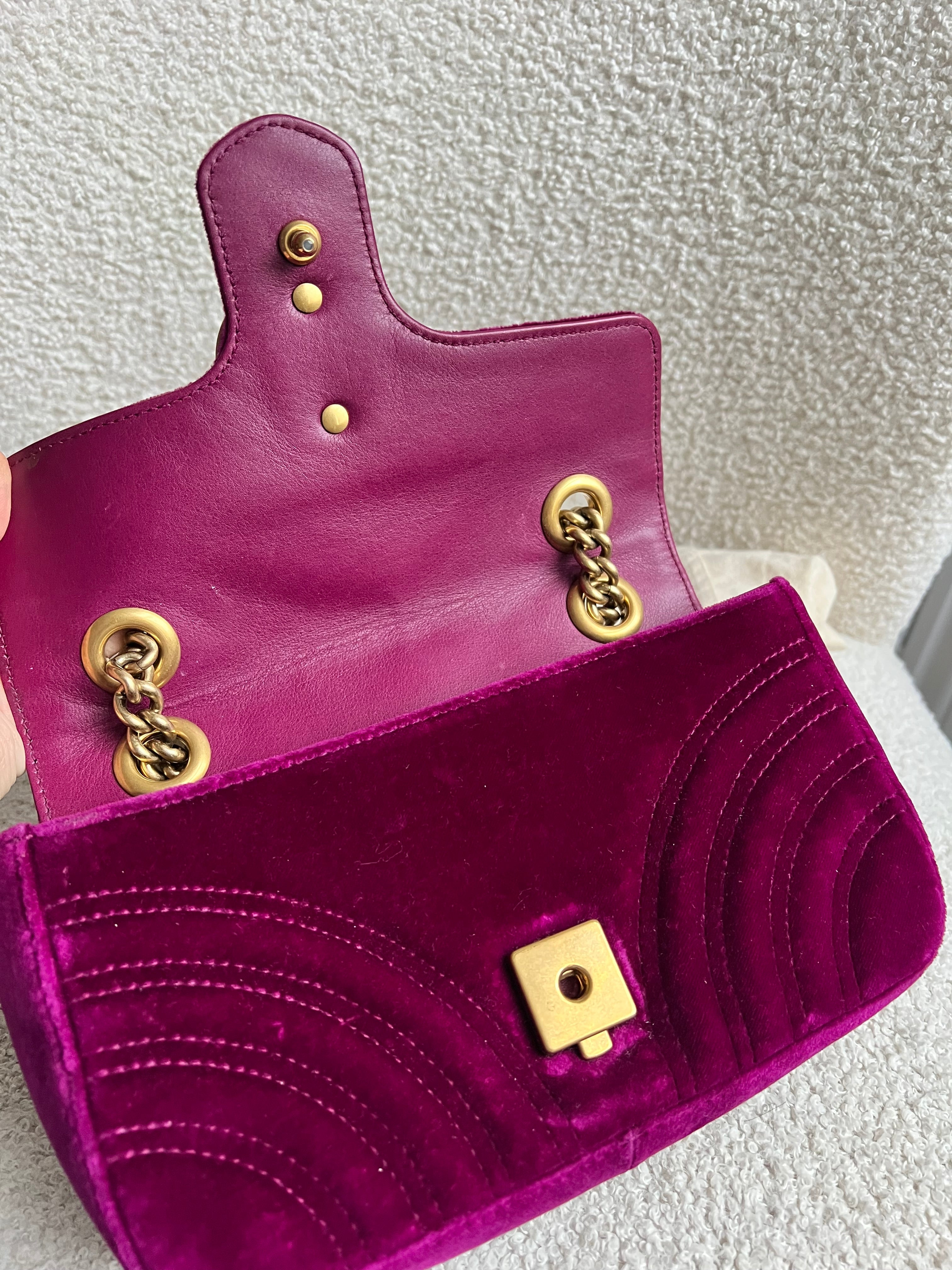 Gucci GG Mini Fuchsia Velvet Marmont Mini Shoulder Bag (RRP £1295)