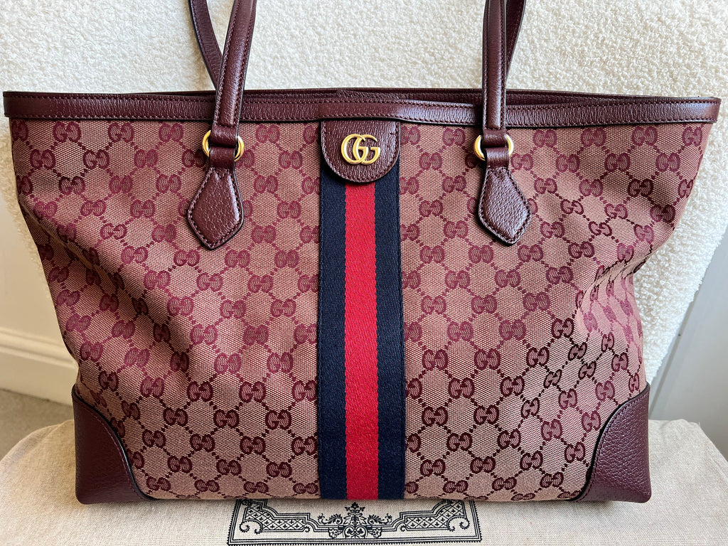 Gucci Burgundy Ophidia GG Supreme Medium Tote